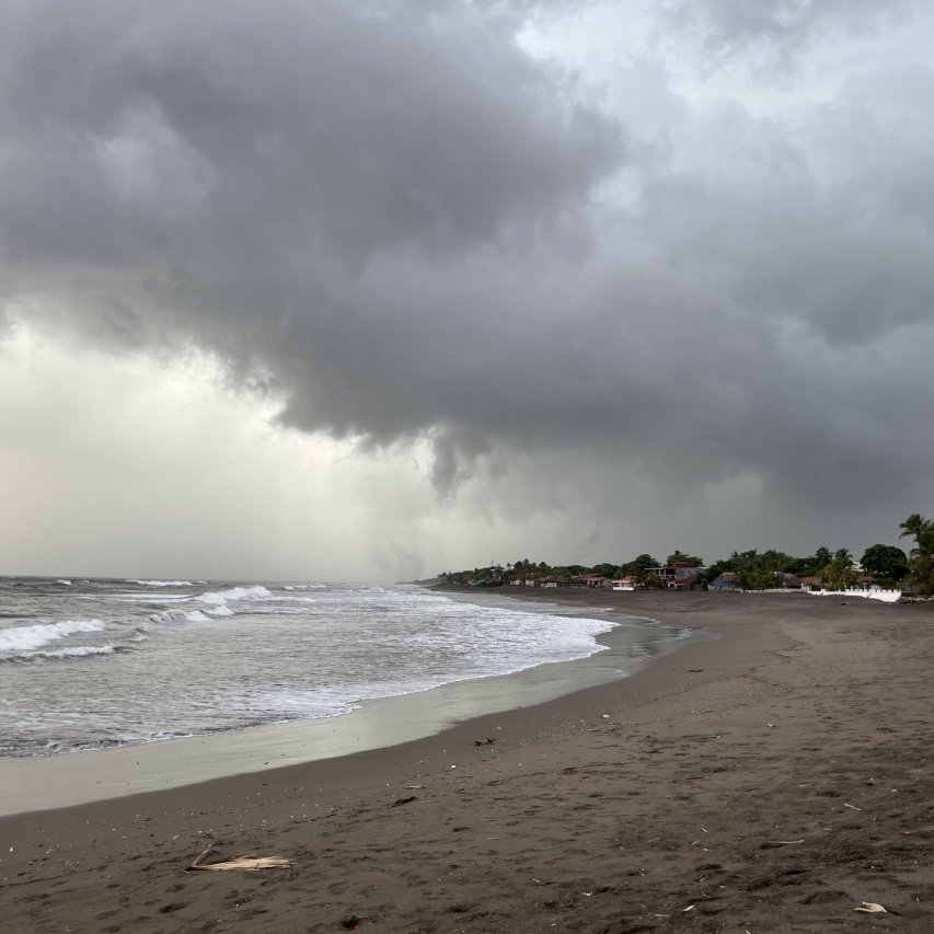 Rain and Clouds over Playa Las Penitas, Nicaragua looking north with the pacific ocean